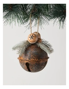 Harvest Christmas Metal Bell Ornament 11cm in Brown
