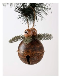Harvest Christmas Metal Bell Ornament 11cm in Brown