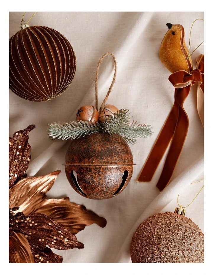Harvest Christmas Metal Bell Ornament 11cm in Brown image 3