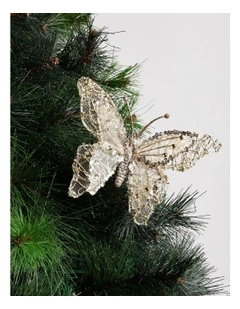 Luxe Christmas Gold Glitter Mesh Butterfly Clip-On Ornament