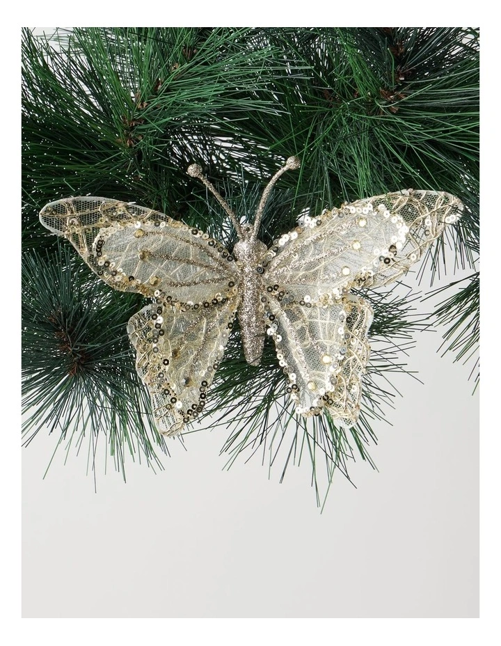 Luxe Christmas Gold Glitter Mesh Butterfly Clip-On Ornament image 1