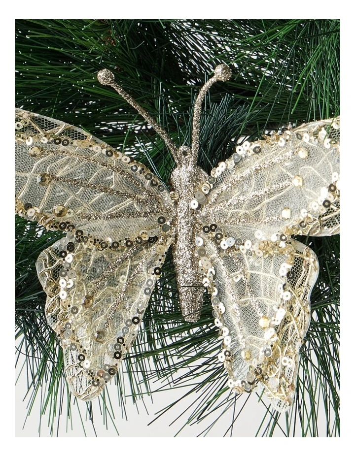 Luxe Christmas Gold Glitter Mesh Butterfly Clip-On Ornament image 2