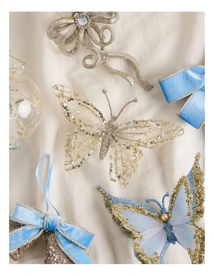 Luxe Christmas Gold Glitter Mesh Butterfly Clip-On Ornament image 3