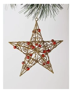 Heirloom Christmas Metal Wire & Beads Star Hanging Ornament 10cm