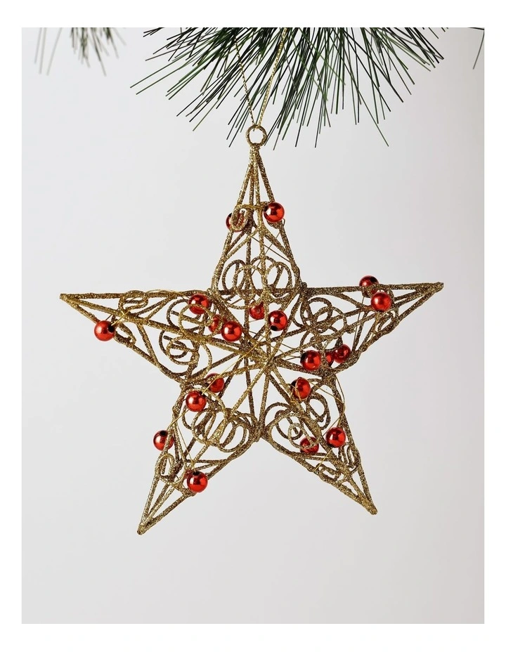 Heirloom Christmas Metal Wire & Beads Star Hanging Ornament 10cm image 1