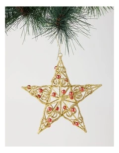 Heirloom Christmas Metal Wire & Beads Star Hanging Ornament 10cm