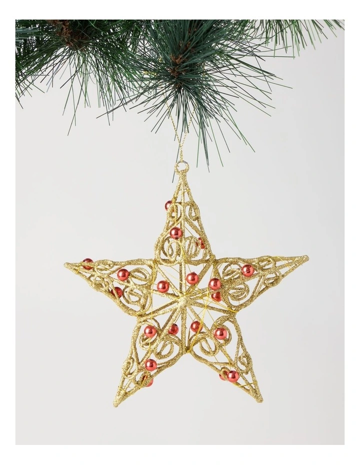 Heirloom Christmas Metal Wire & Beads Star Hanging Ornament 10cm image 1