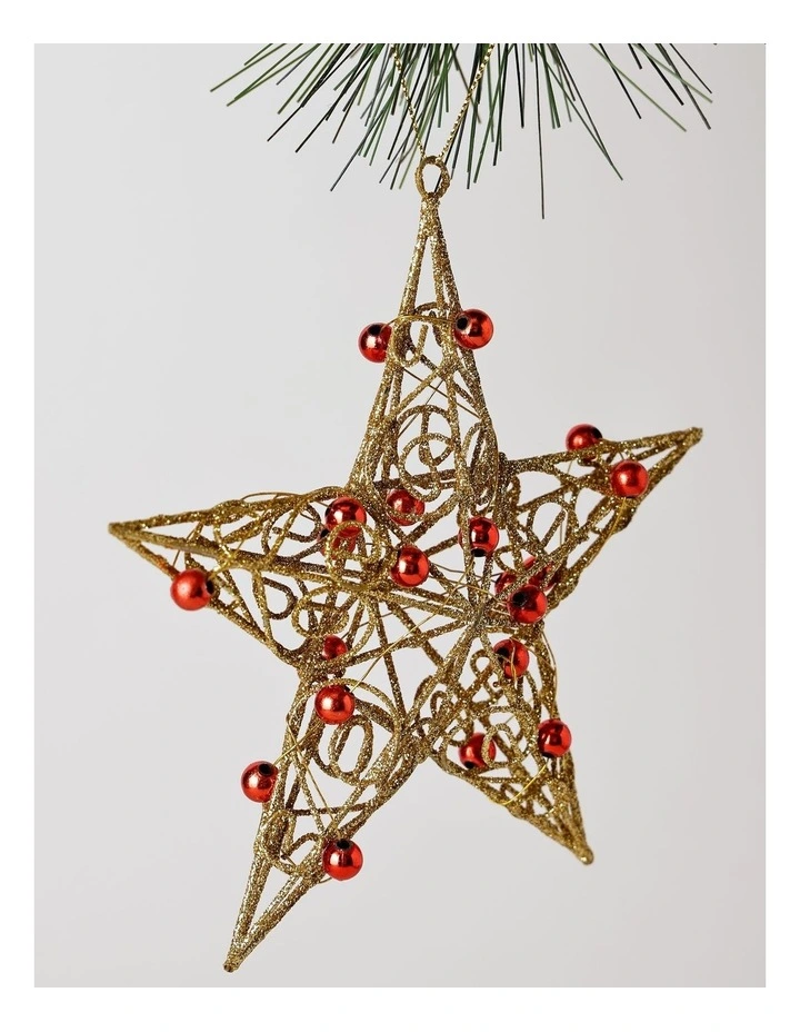 Heirloom Christmas Metal Wire & Beads Star Hanging Ornament 10cm image 2