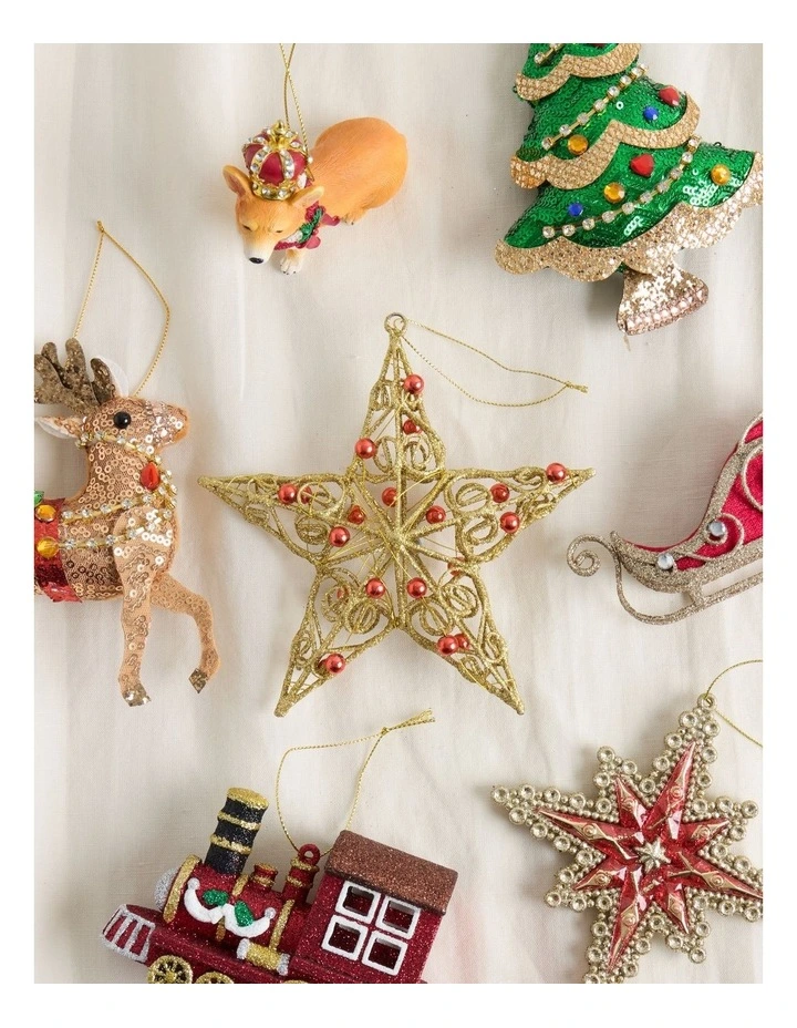 Heirloom Christmas Metal Wire & Beads Star Hanging Ornament 10cm image 3