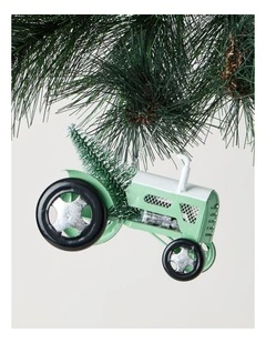 Eucalyptus Christmas Metal Tractor with Tree  7.5cm in Ornament Green