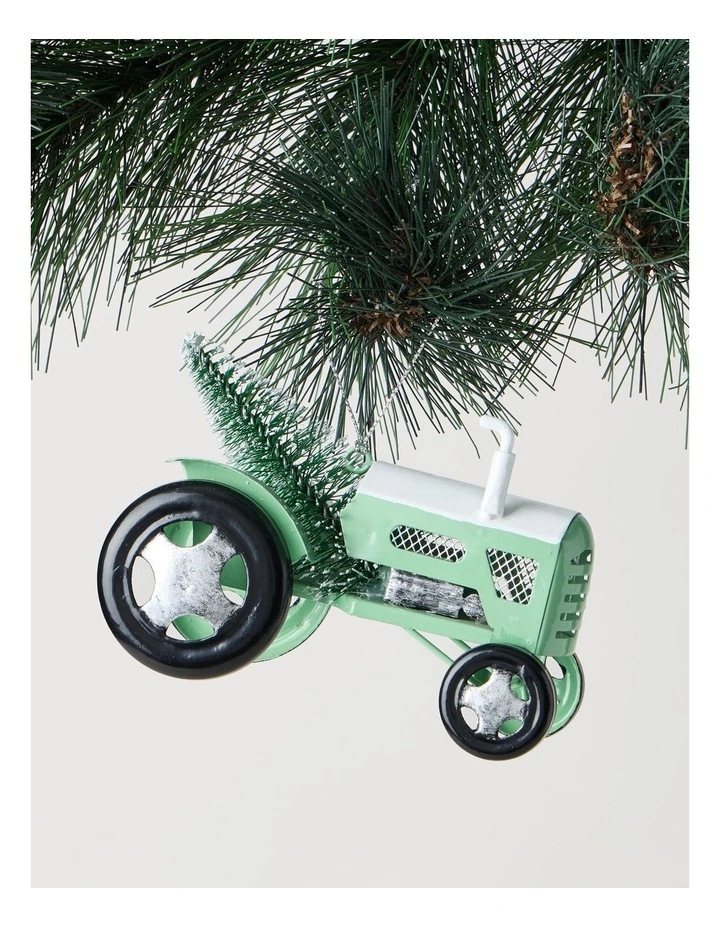 Eucalyptus Christmas Metal Tractor with Tree 7.5cm in Ornament Green image 1