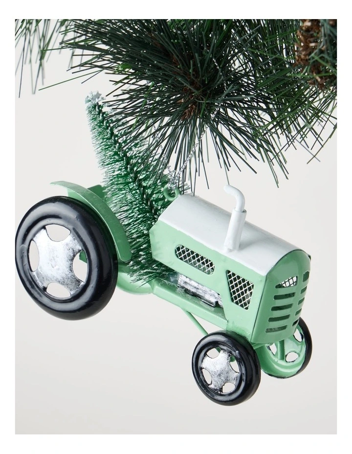 Eucalyptus Christmas Metal Tractor with Tree 7.5cm in Ornament Green image 2