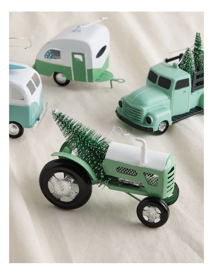 Eucalyptus Christmas Metal Tractor with Tree 7.5cm in Ornament Green image 3