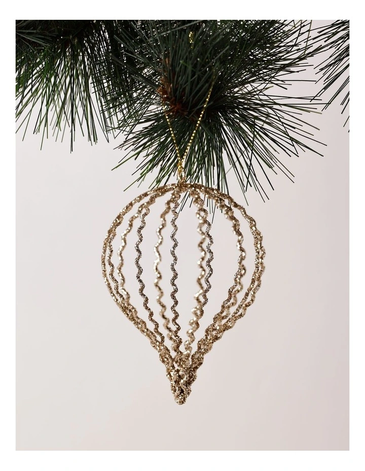 Luxe Christmas Glittered Wire Onion Ornament 12cm in Champagne image 1