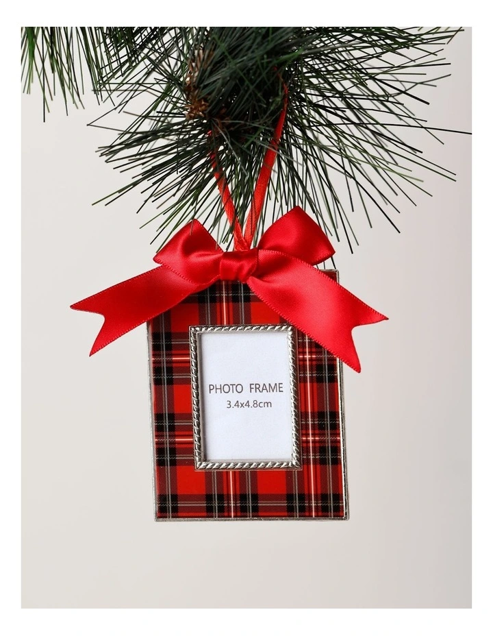 Heirloom Christmas Assorted Metal Tartan Square & Oval Photo Frame Ornaments 8cm & 9cm in Multi image 2