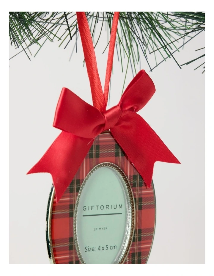 Heirloom Christmas Assorted Metal Tartan Square & Oval Photo Frame Ornaments 8cm & 9cm in Multi image 2