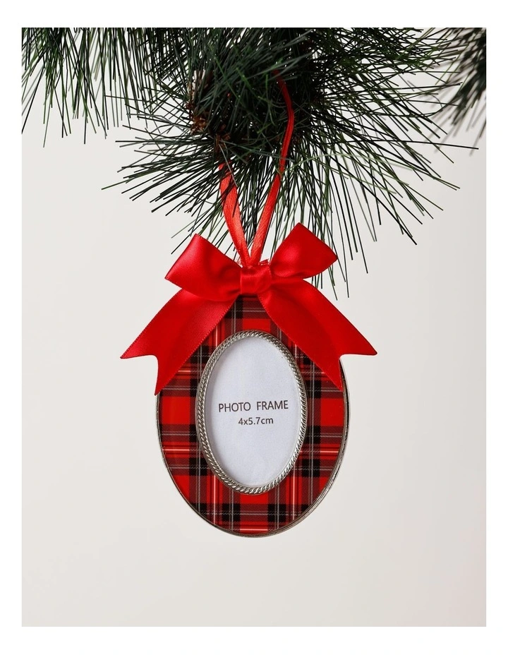 Heirloom Christmas Assorted Metal Tartan Square & Oval Photo Frame Ornaments 8cm & 9cm in Multi image 3