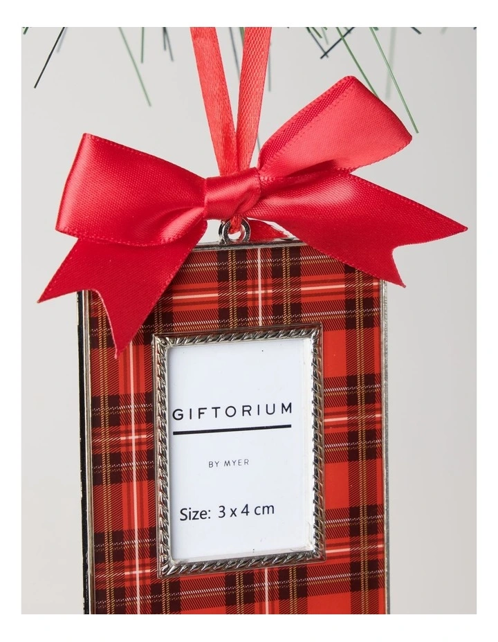 Heirloom Christmas Assorted Metal Tartan Square & Oval Photo Frame Ornaments 8cm & 9cm in Multi image 3