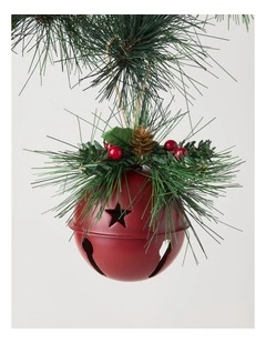 Heirloom Christmas Metal Bell Bauble withFoliage 10cm in Red