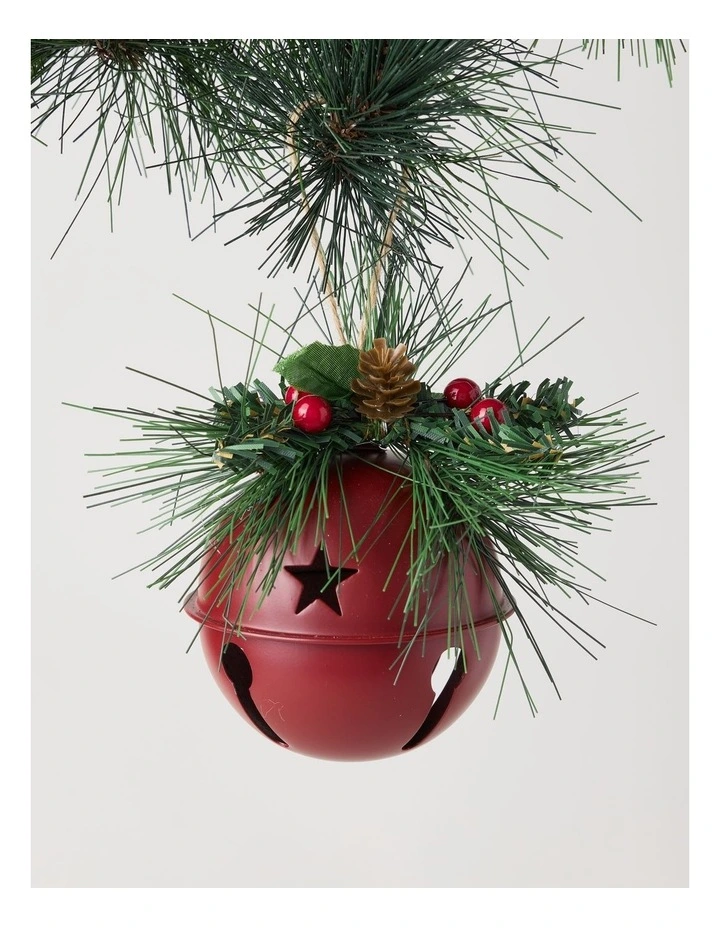 Heirloom Christmas Metal Bell Bauble withFoliage 10cm in Red image 1