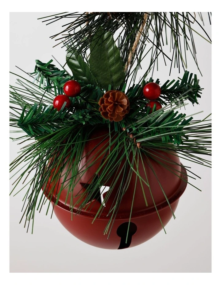 Heirloom Christmas Metal Bell Bauble withFoliage 10cm in Red image 2