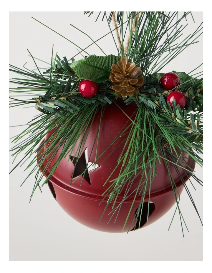 Heirloom Christmas Metal Bell Bauble withFoliage 10cm in Red image 2