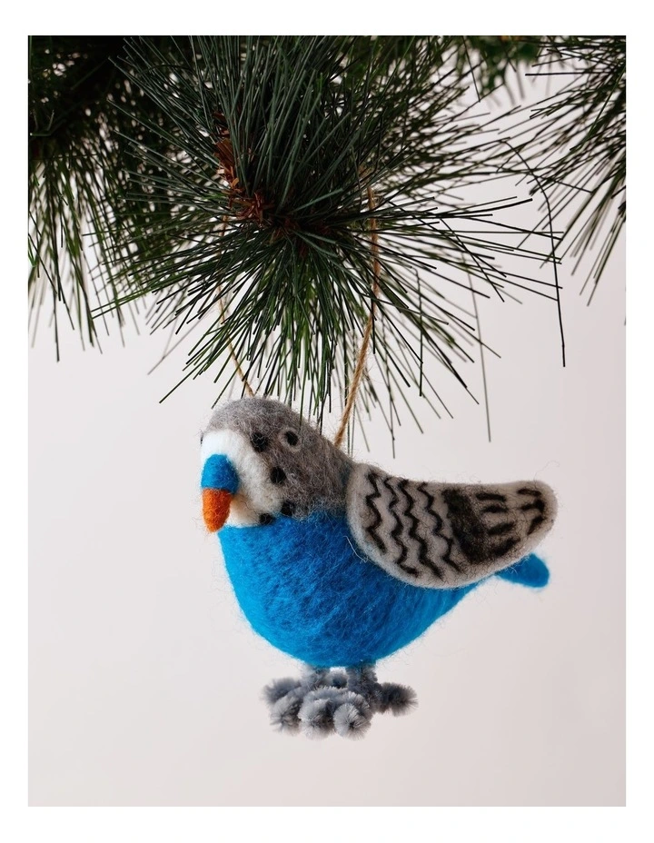 Eucalyptus Christmas Felt Budgie Bird Ornament 8cm in Blue image 1