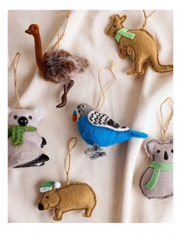 Eucalyptus Christmas Felt Budgie Bird Ornament 8cm in Blue image 3