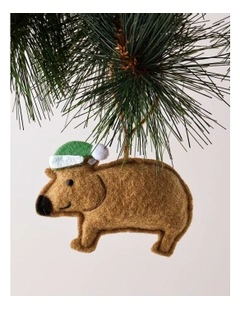 Eucalyptus Christmas Felt Wombat Ornament 12cm in Grey