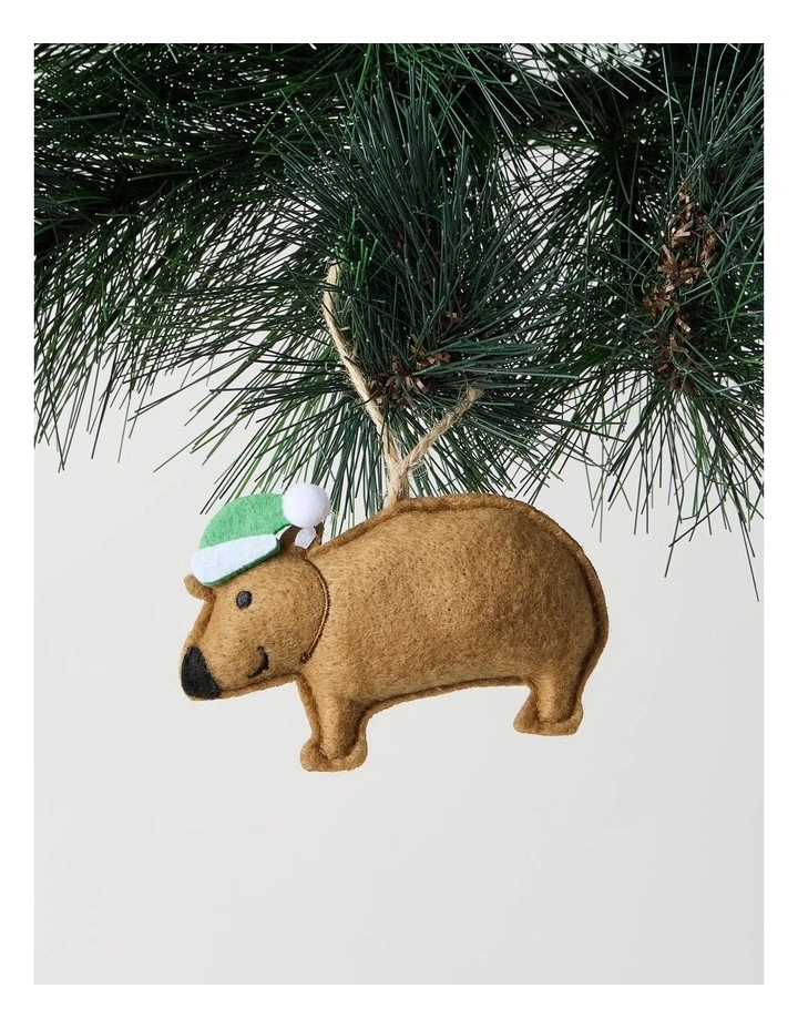 Eucalyptus Christmas Felt Wombat Ornament 12cm in Grey image 1