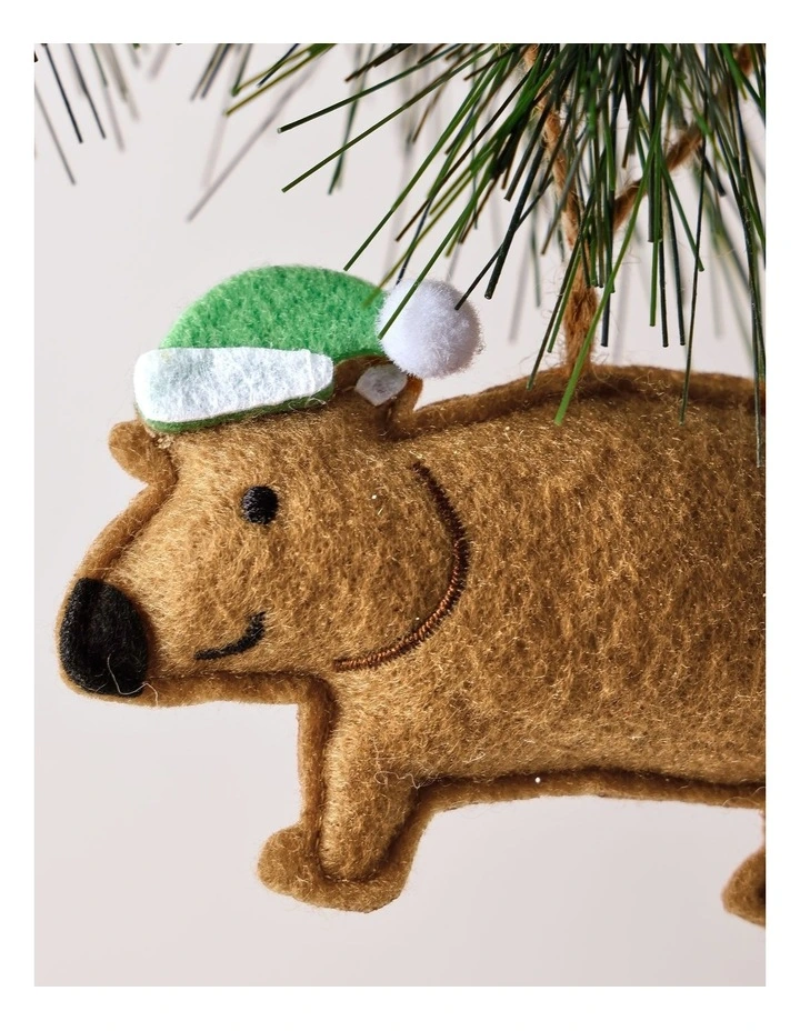 Eucalyptus Christmas Felt Wombat Ornament 12cm in Grey image 2