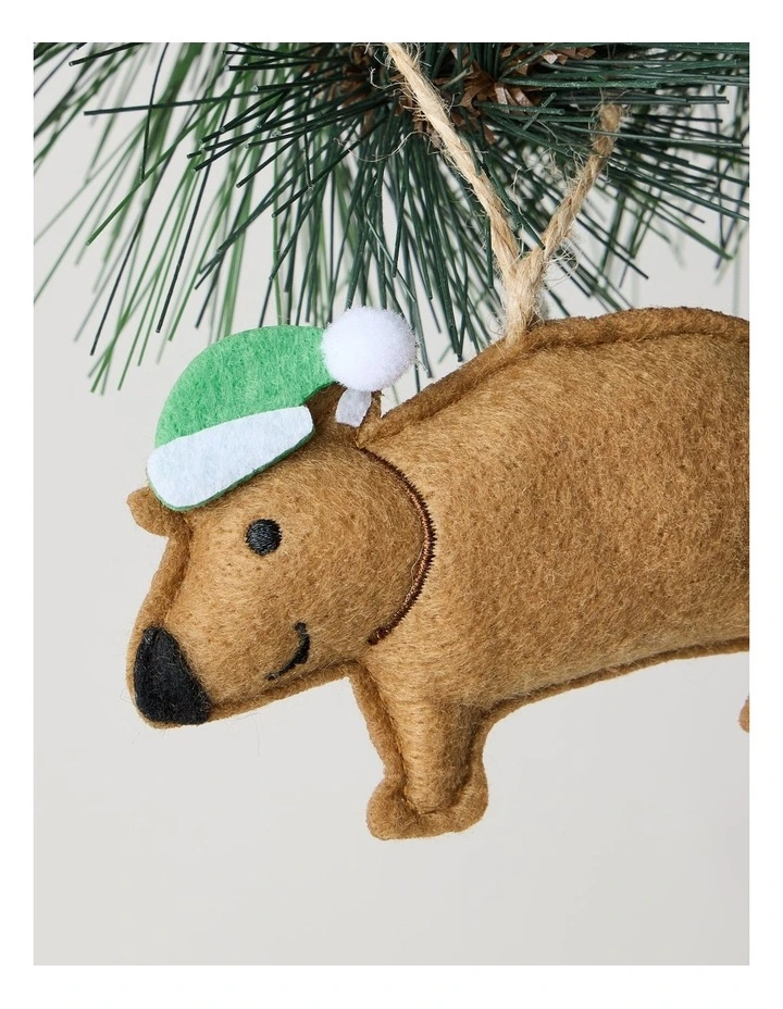 Eucalyptus Christmas Felt Wombat Ornament 12cm in Grey image 2