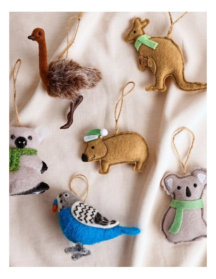 Eucalyptus Christmas Felt Wombat Ornament 12cm in Grey image 3