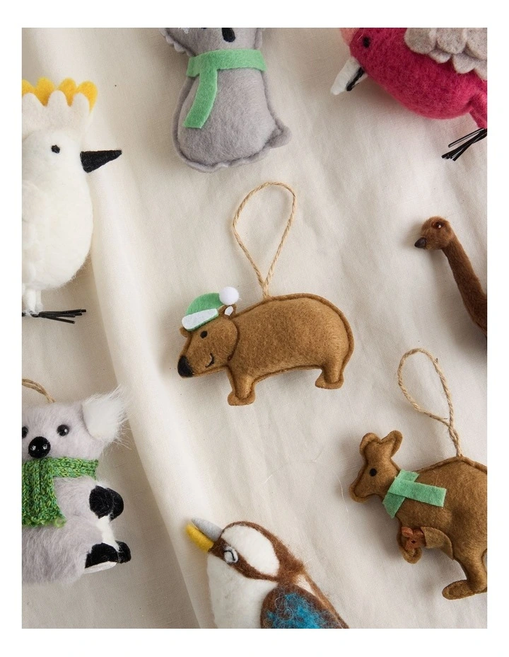 Eucalyptus Christmas Felt Wombat Ornament 12cm in Grey image 3