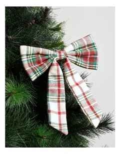 Heirloom Christmas Fabric Tartan Bow Clip 22cm Green