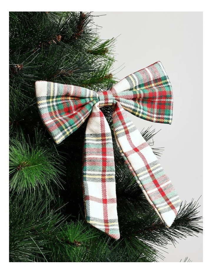 Heirloom Christmas Fabric Tartan Bow Clip 22cm Green image 1