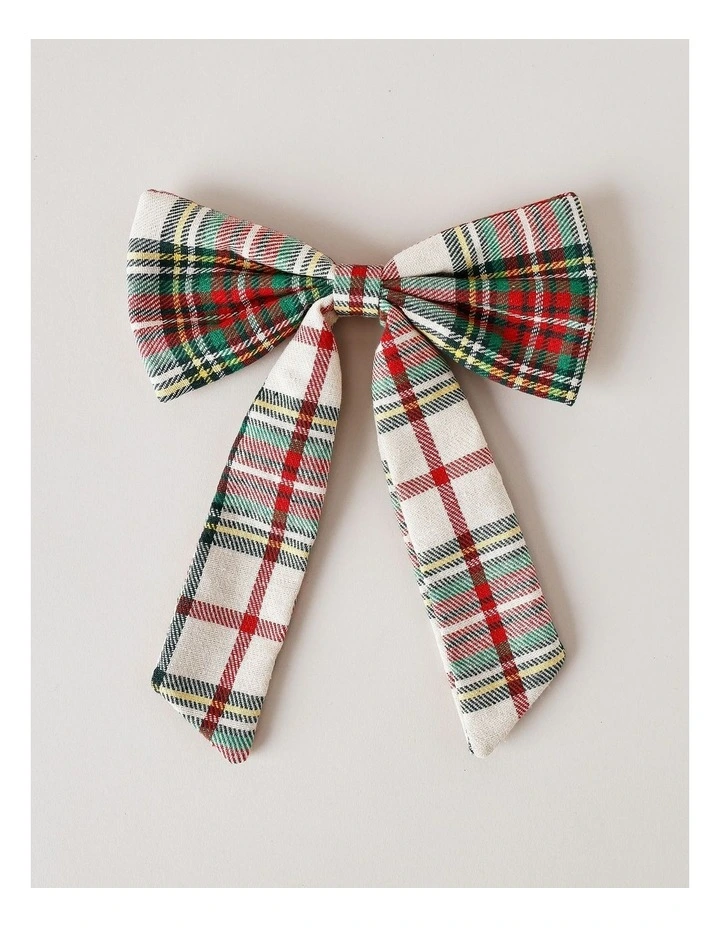 Heirloom Christmas Fabric Tartan Bow Clip 22cm Green image 2