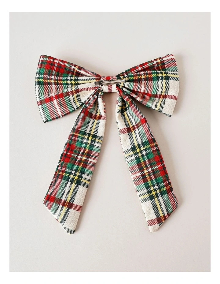Heirloom Christmas Fabric Tartan Bow Clip 22cm Green image 3