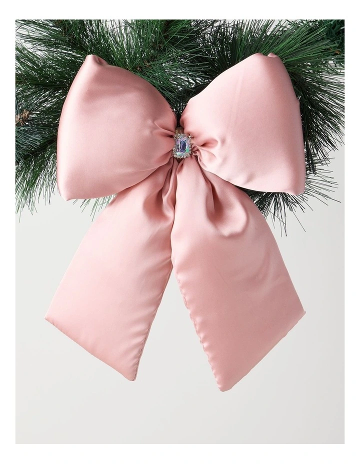 Luxe Christmas Oversized Plush Pink Bow Clip with Gem 33cm in Pink image 1