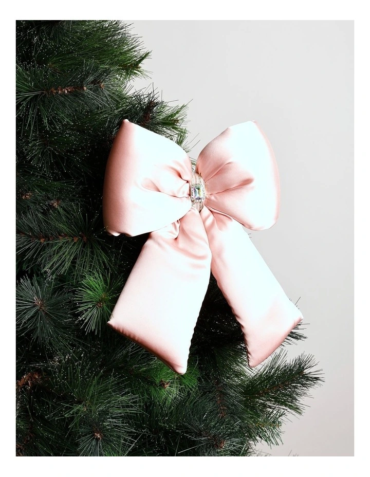 Luxe Christmas Oversized Plush Pink Bow Clip with Gem 33cm in Pink image 1