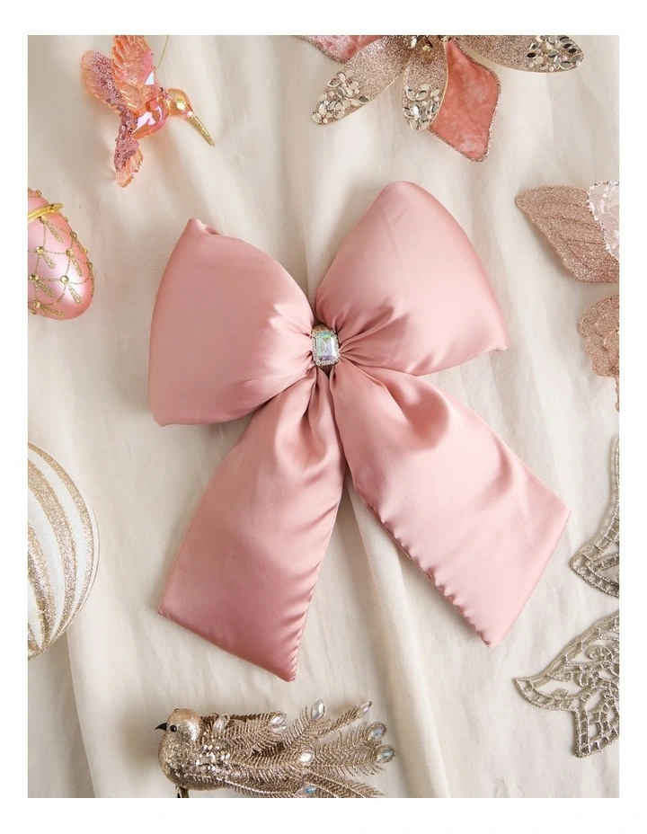 Luxe Christmas Oversized Plush Pink Bow Clip with Gem 33cm in Pink image 3