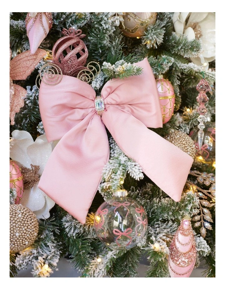 Luxe Christmas Oversized Plush Pink Bow Clip with Gem 33cm in Pink image 3