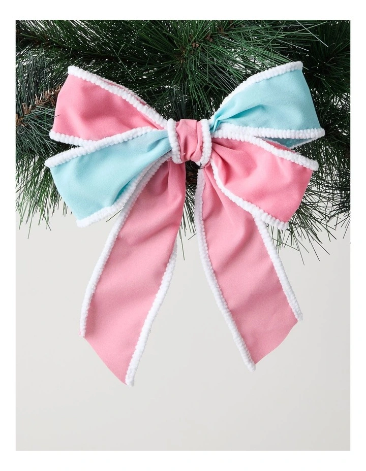 Nostalgia Christmas Fabric Bow Clip 20cm in Pink & Blue image 1