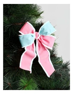 Candyland Christmas Fabric Bow Clip 20cm in Pink & Blue