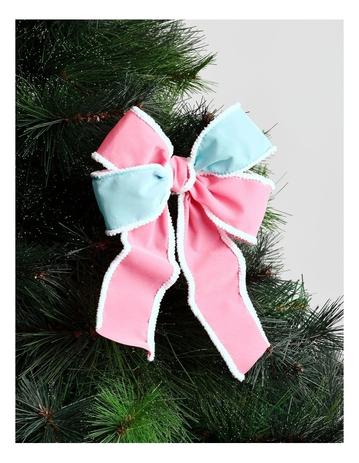 Candyland Christmas Fabric Bow Clip 20cm in Pink & Blue image 1