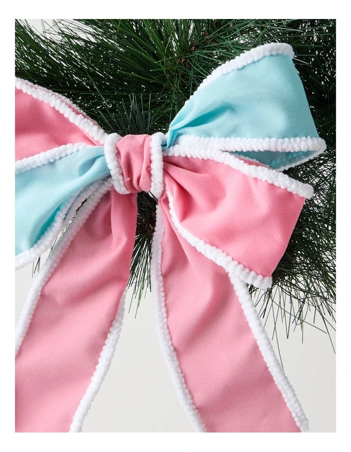 Nostalgia Christmas Fabric Bow Clip 20cm in Pink & Blue image 2