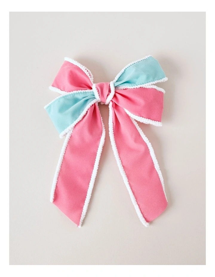 Candyland Christmas Fabric Bow Clip 20cm in Pink & Blue image 2