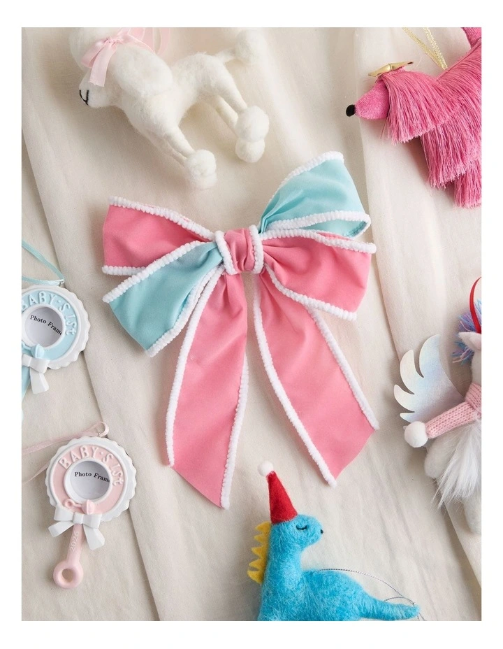 Nostalgia Christmas Fabric Bow Clip 20cm in Pink & Blue image 3