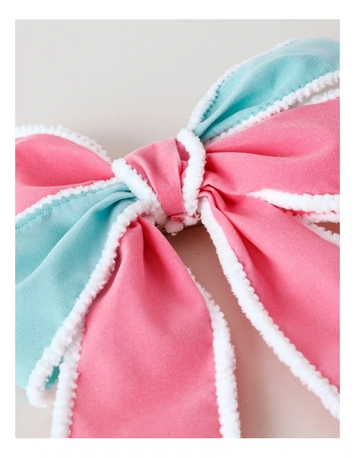 Candyland Christmas Fabric Bow Clip 20cm in Pink & Blue image 3