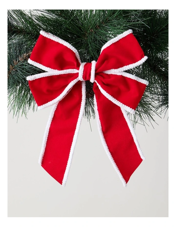 Nostalgia Christmas Fabric Bow Clip 20cm in Red & White image 1